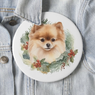 Pomeranian Christmas Wreath Festive Pup 6 Cm Round Badge