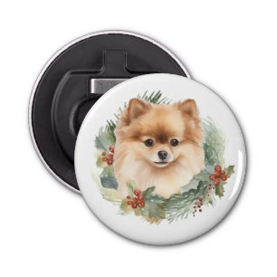 Pomeranian Christmas Wreath Festive Pup Bottle Opener