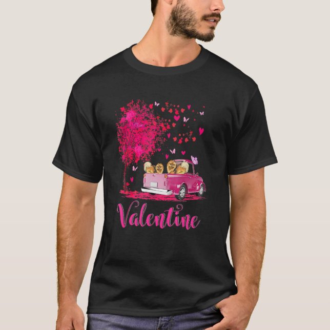 Pomeranian Couple Truck Happy Valentine's Day T-Shirt (Front)