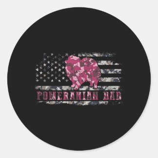 Pomeranian Dad Camo American Flag Camouflage USA Classic Round Sticker