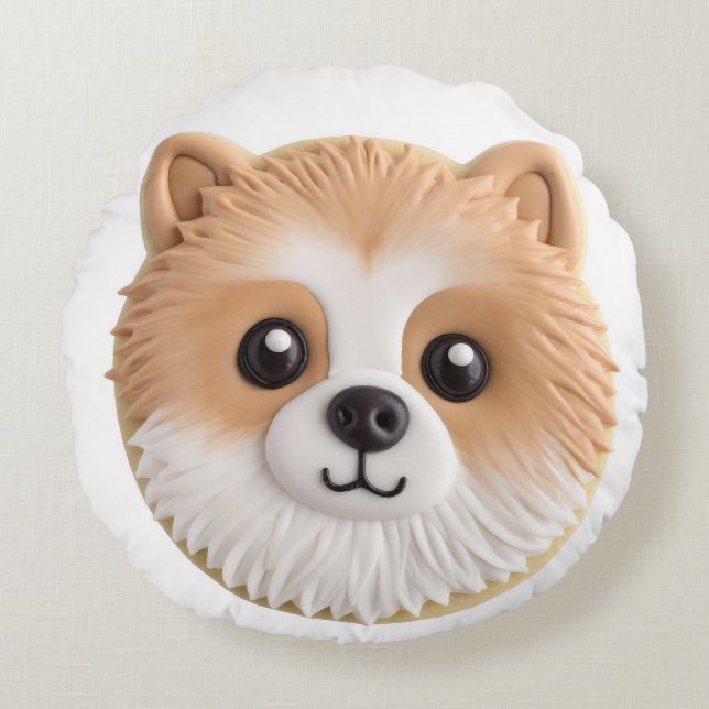 Pomeranian Dog 3D Inspired Round Cushion (Front)