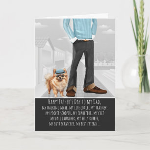 Pomeranian Dog and Dad for Father's Day Holiday Card