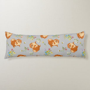 Pomeranian Dog and Flowers Body Cushion
