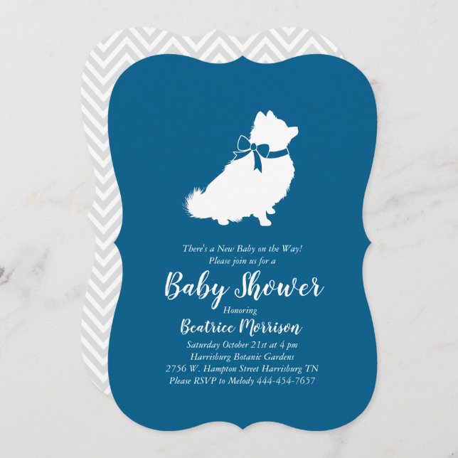Pomeranian Dog Baby Shower Blue Boy Invitation (Front/Back)
