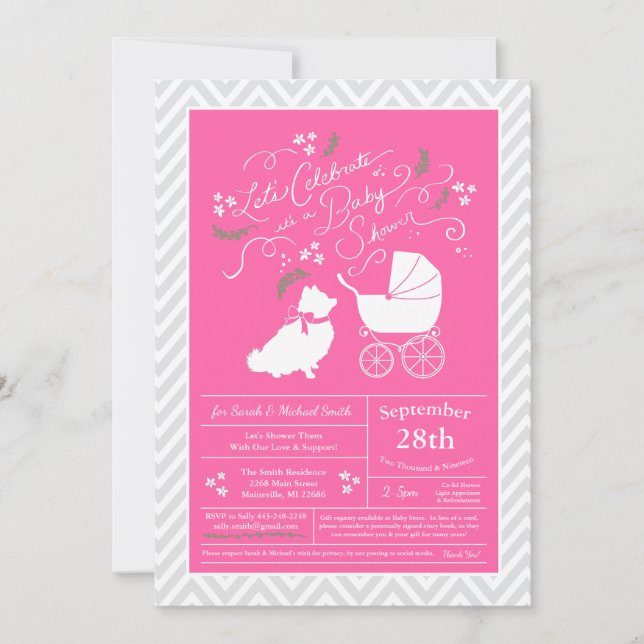 Pomeranian Dog Baby Shower Pink Girl Invitation (Front)