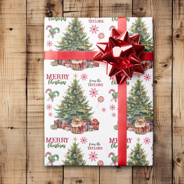 Pomeranian Dog Basket Under the Christmas Tree Wrapping Paper (Creator Uploaded)