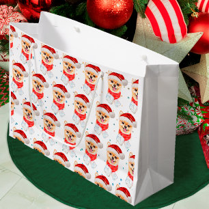 Pomeranian Dog Breed Christmas Stars Large Gift Bag