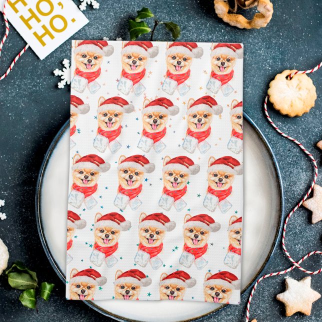 Pomeranian Dog Breed Christmas Stars Tea Towel (Creator Uploaded)