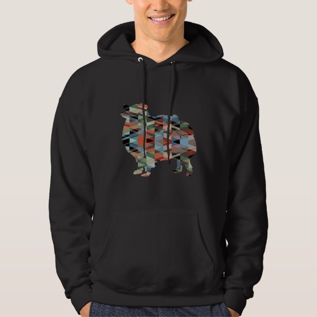 Pomeranian Dog Breed Silhouette Geometric Pattern  Hoodie (Front)