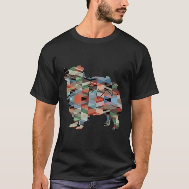 Pomeranian Dog Breed Silhouette Geometric Pattern  T-Shirt (Front)