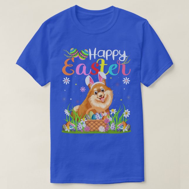 Pomeranian Dog Bunny Egg Hunt Funny Pomeranian Hap T-Shirt (Design Front)