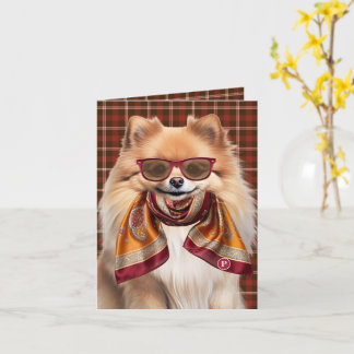 Pomeranian Dog Burgundy Pattern Monogrammed Card