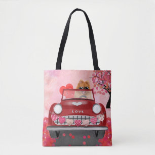 Pomeranian Dog Car with Hearts Valentine's  Tote Bag