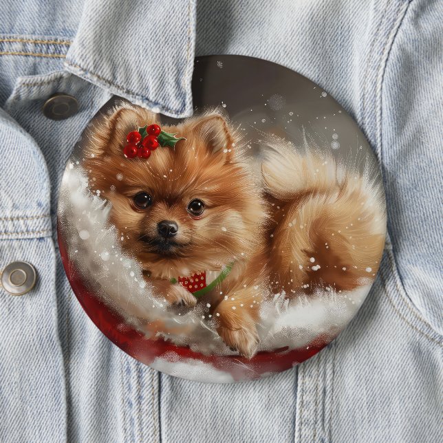 Pomeranian Dog Christmas Festive 6 Cm Round Badge (In Situ)
