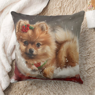 Pomeranian Dog Christmas Festive Cushion
