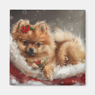 Pomeranian Dog Christmas Festive Magnet