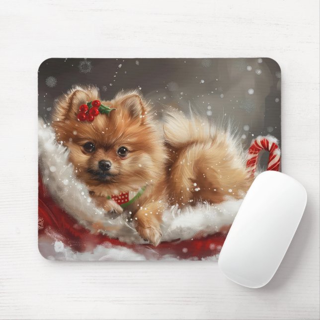 Pomeranian Dog Christmas Festive Mouse Pad (With Mouse)
