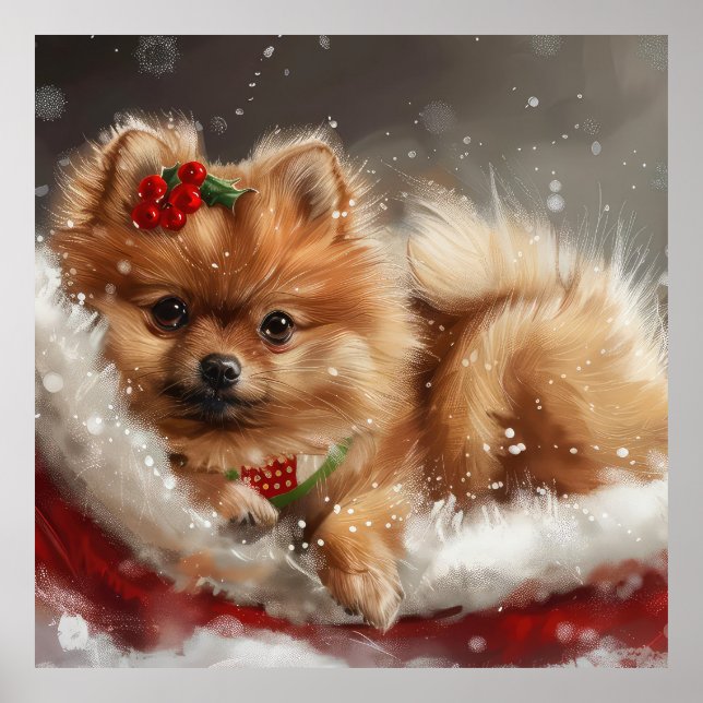 Pomeranian Dog Christmas Festive Poster (Front)