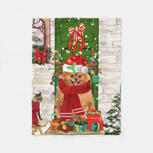 Pomeranian Dog Christmas  Fleece Blanket