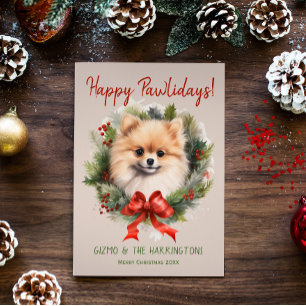 Pomeranian Dog Christmas Happy Pawlidays Howlidays Holiday Card