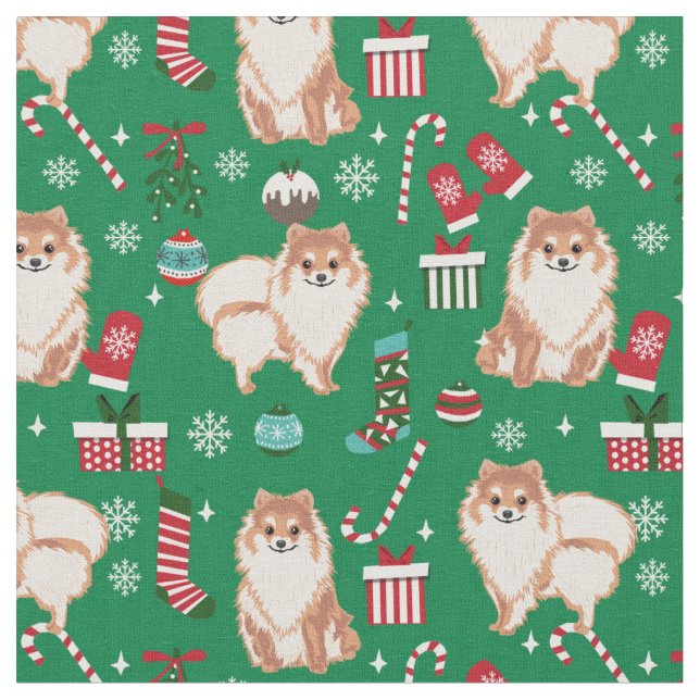 pomeranian dog christmas holiday fabric (Close Up)
