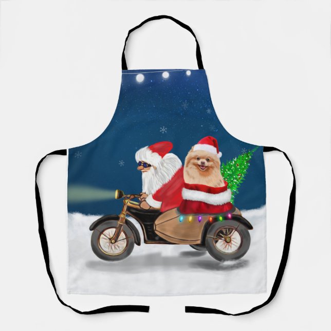 Pomeranian Dog Christmas Santa Claus   Apron (Front)