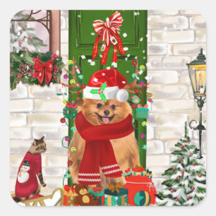 Pomeranian Dog Christmas  Square Sticker
