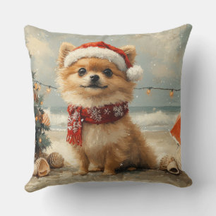 Pomeranian Dog Christmas Vintage Beach Cushion