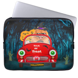 Pomeranian Dog Driving Car Scary Halloween Laptop Sleeve