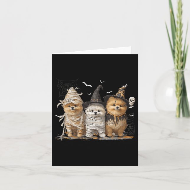 Pomeranian Dog Ed Ghost Halloween Card (Front)