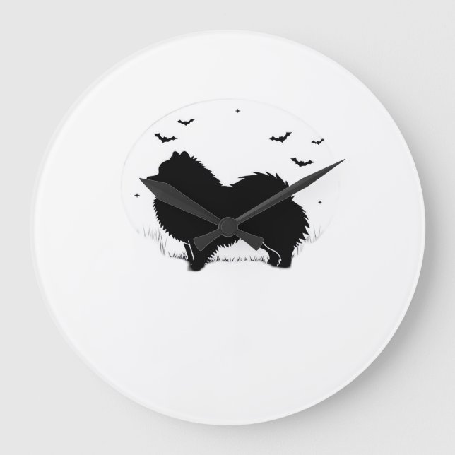 Pomeranian Dog ? Halloween Moon Silhouette Classic Large Clock (Front)