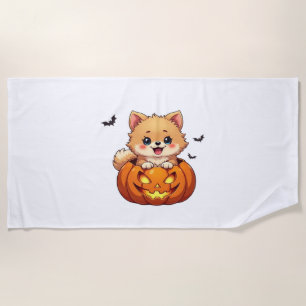 Pomeranian dog Happy Halloween pumpkin Classic T-S Beach Towel