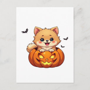 Pomeranian dog Happy Halloween pumpkin Classic T-S Postcard