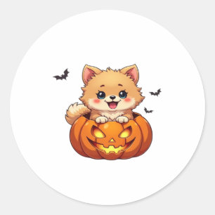 Pomeranian dog Happy Halloween pumpkin Classic T-S Round Sticker