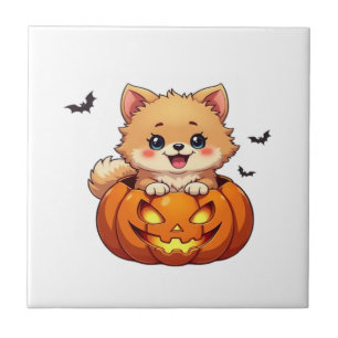 Pomeranian dog Happy Halloween pumpkin Classic T-S Tile