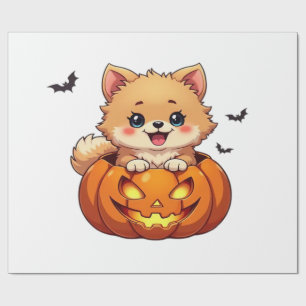 Pomeranian dog Happy Halloween pumpkin Classic T-S Wrapping Paper