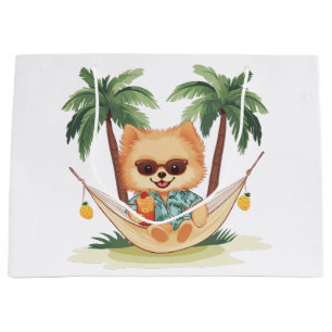 Pomeranian Dog In A Hammock Hawaiian Shirt Large Gift Bag