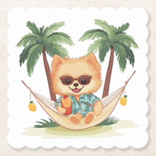 Pomeranian Dog In A Hammock Hawaiian Shirt Paper Coaster