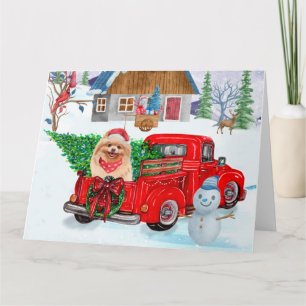Pomeranian Dog In Christmas Delivery Truck Snow Card