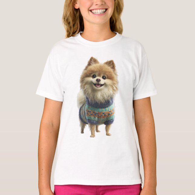 Pomeranian Dog in Colourful Patterned Sweater Kids (Front)