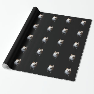 Pomeranian Dog in Dark Wrapping Paper
