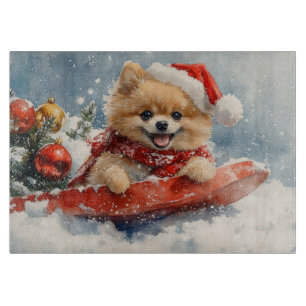 Pomeranian Dog in Sledge Let it Snow Christmas Cutting Board