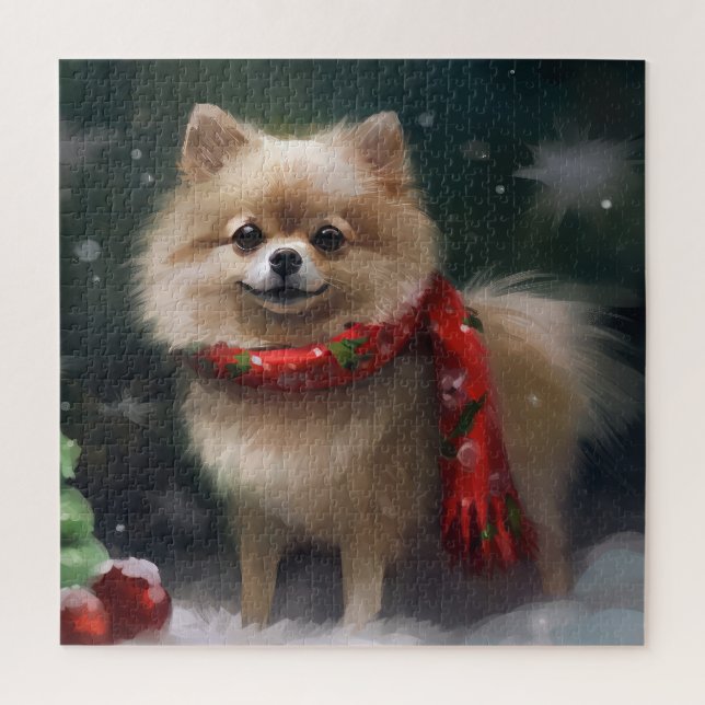 Pomeranian Dog in Snow Christmas Jigsaw Puzzle (Vertical)