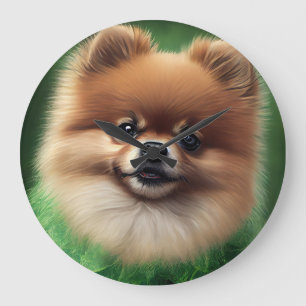 Pomeranian Dog in St. Patrick's Day Dress Large Clock