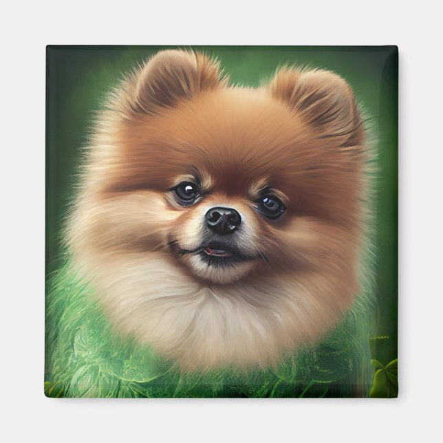 Pomeranian Dog in St. Patrick's Day Dress Magnet (Front)