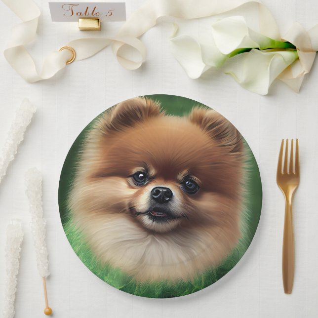 Pomeranian Dog in St. Patrick's Day Dress Paper Plate (Wedding)
