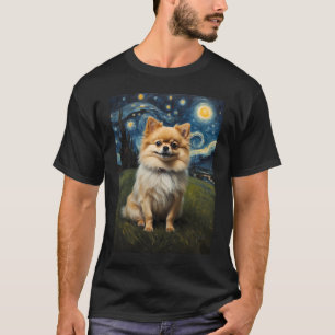 Pomeranian dog in the Starry  Night , Edvard Munch T-Shirt