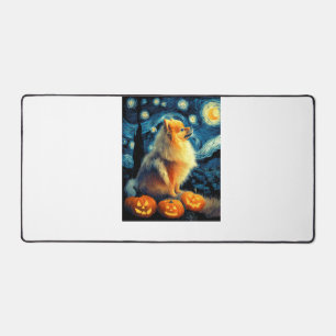 Pomeranian Dog Lovers Painting of van gogh starry Desk Mat