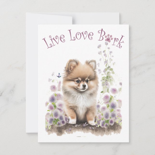 Pomeranian Dog Mum Floral Card (Front)