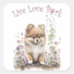 Pomeranian Dog Mum Floral Square Sticker